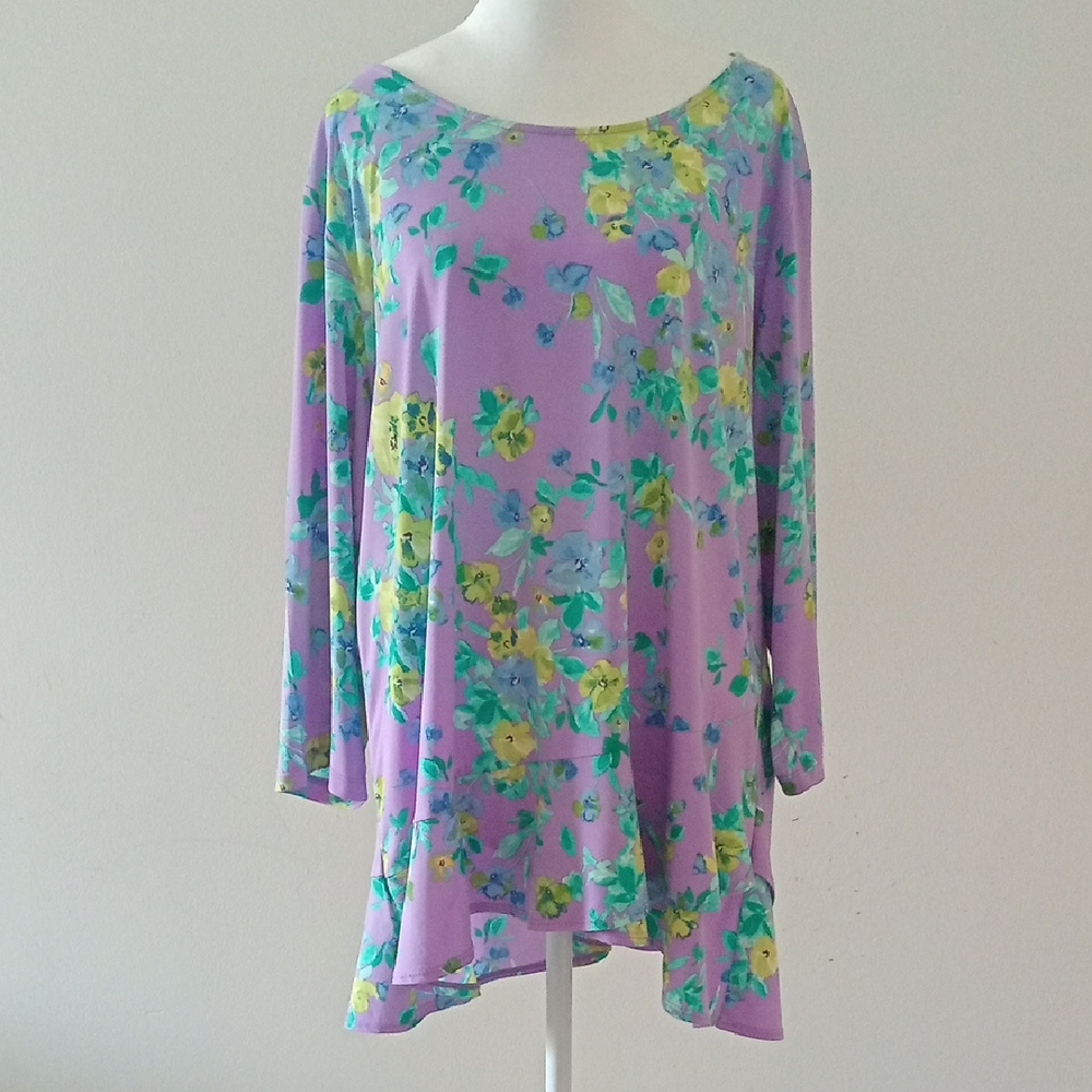 Susan Graver Purple Asymmetrical 3/4 Sleeve Tunic